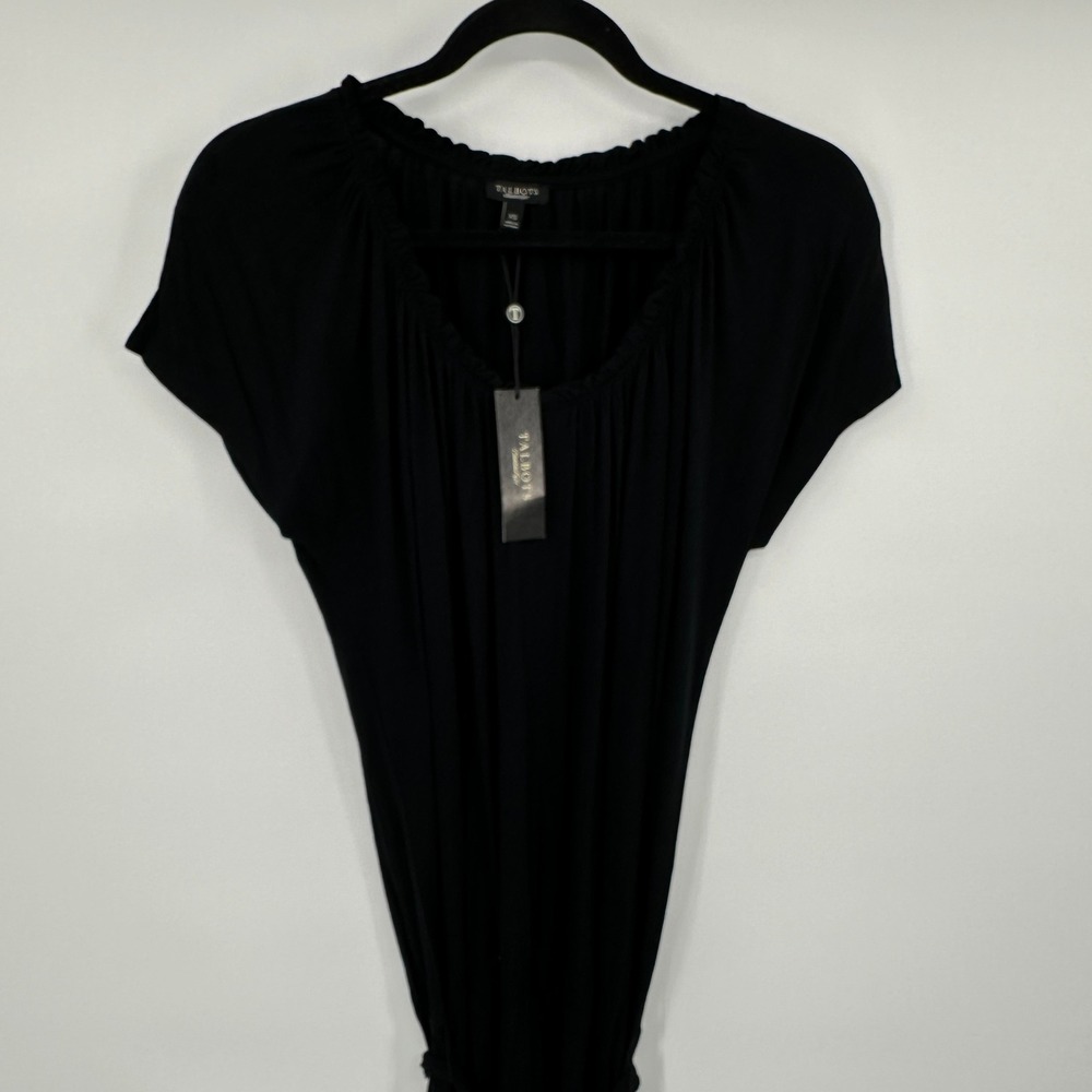 Talbots Black Short Sleeve Ruched Neck Tie Waist Maxi Dress Women's XS